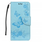 Pouzdro Honor 8A, Huawei Y6 2019 - modré květy a motýli 02