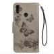 Pouzdro Honor 8A, Huawei Y6 2019 - šedé květy a motýli 02