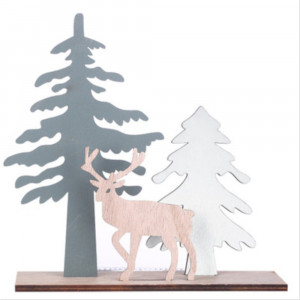 Vánoční dřevěná ozdoba - sob a stromy