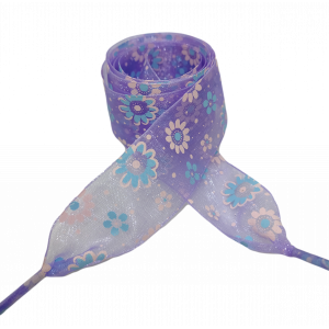 Módní tkaničky s kytičkami - fialové