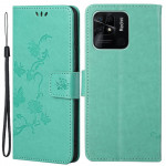 Pouzdro Xiaomi Redmi 10C - Motýli a květy - tyrkysové