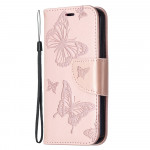 Koženkové pouzdro iPhone 12 Mini - světle růžové - Motýli