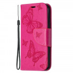 Koženkové pouzdro iPhone 12 Mini - tmavě růžové - Motýli