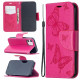 Koženkové pouzdro iPhone 12 Mini - tmavě růžové - Motýli