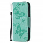 Koženkové pouzdro iPhone 12 Mini - tyrkysové - Motýli