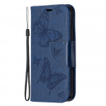 Koženkové pouzdro iPhone 12 Mini - modré - Motýli