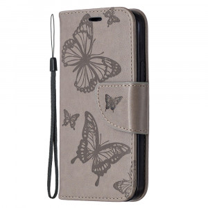 Koženkové pouzdro iPhone 12 Mini - šedé - Motýli