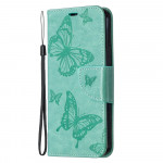 Koženkové pouzdro iPhone 12 - tyrkysové - Motýli