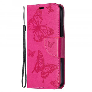 Koženkové pouzdro iPhone 12 - růžové - Motýli