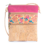 Korková kabelka přes rameno - Růžové pruhy s květy