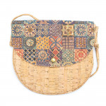 Kulatá korková kabelka přes rameno - Vícebarevná mozaika