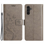 Pouzdro Galaxy A14 - Motýli a květy - šedé