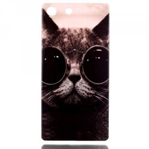 Pouzdro / Obal Xperia M5 - Kočka s brýlemi